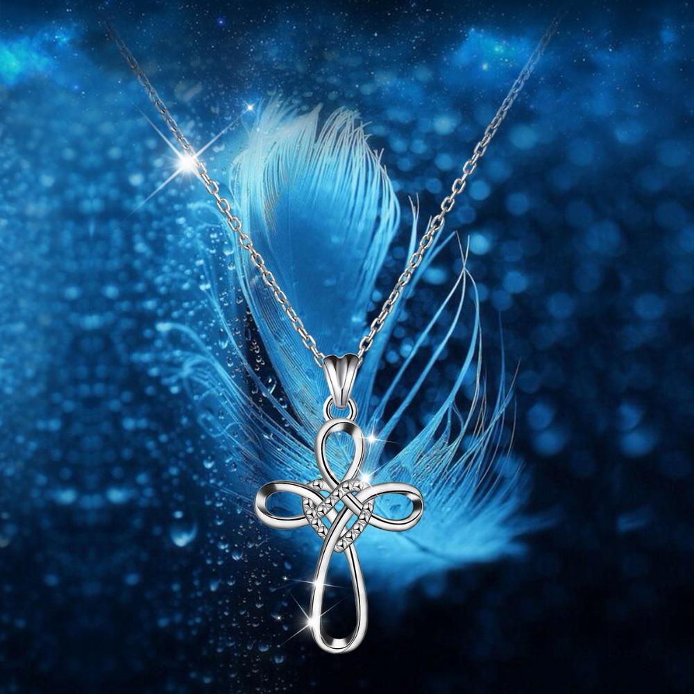 925 Sterling Silver Knot Heart and Cross Pendant with Dotted Accent Necklace-Necklaces-Innovato Design-18-Innovato Design