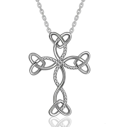Sterling Silver Knott Hearts Cross Pendant with Chain Necklace-Necklaces-Innovato Design-18-Innovato Design