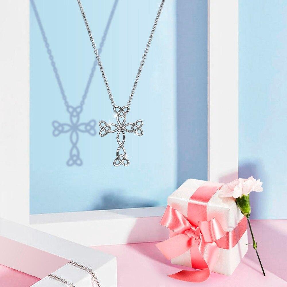 Sterling Silver Knott Hearts Cross Pendant with Chain Necklace-Necklaces-Innovato Design-18-Innovato Design