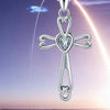 Sterling Silver Cross Pendant with Crystal Heart Necklace-Necklaces-Innovato Design-Innovato Design