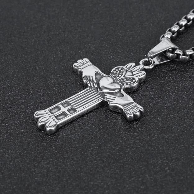 Silver Royal Claddagh Heart Pendant and Chain Necklace-Necklaces-Innovato Design-Innovato Design