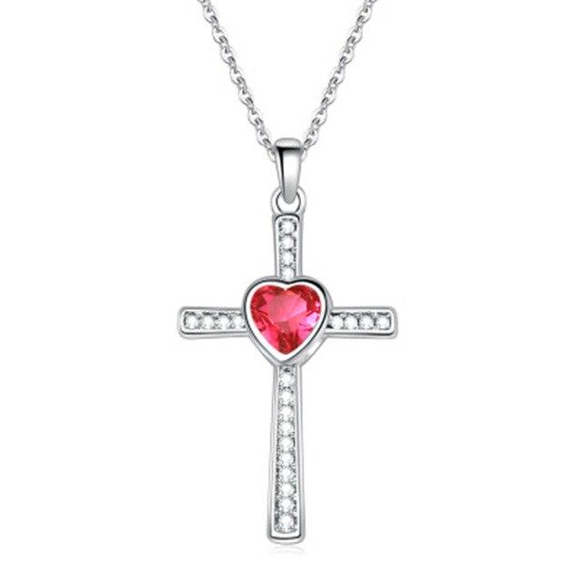 Bejeweled Crystal Titanium Steel Heart Cross Pendant Necklace-Necklaces-Innovato Design-Red-Innovato Design