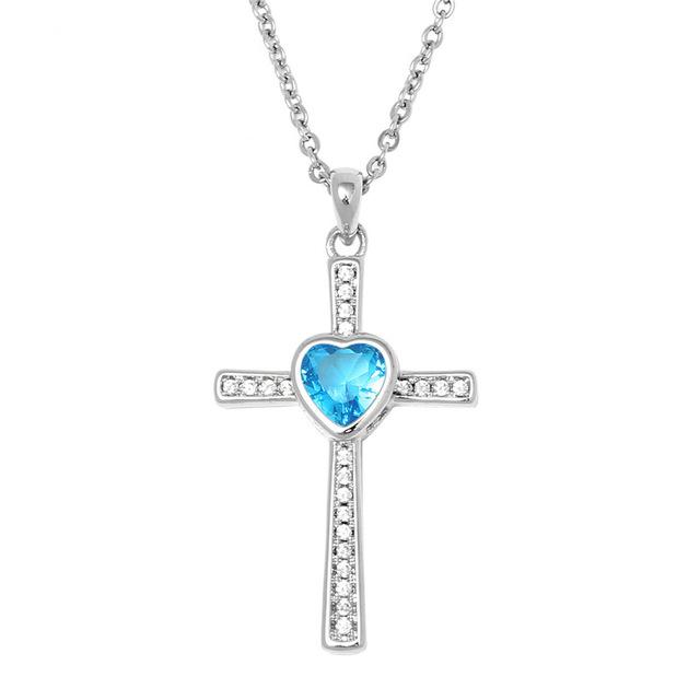 Bejeweled Crystal Titanium Steel Heart Cross Pendant Necklace-Necklaces-Innovato Design-Blue-Innovato Design