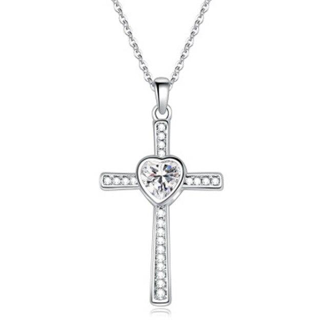 Bejeweled Crystal Titanium Steel Heart Cross Pendant Necklace-Necklaces-Innovato Design-White-Innovato Design