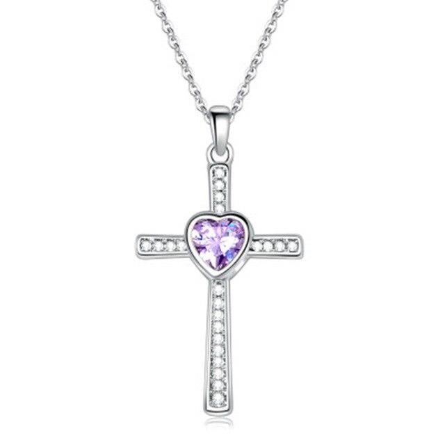Bejeweled Crystal Titanium Steel Heart Cross Pendant Necklace-Necklaces-Innovato Design-Light Purple-Innovato Design