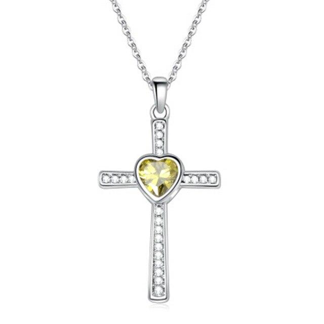 Bejeweled Crystal Titanium Steel Heart Cross Pendant Necklace-Necklaces-Innovato Design-Yellow-Innovato Design