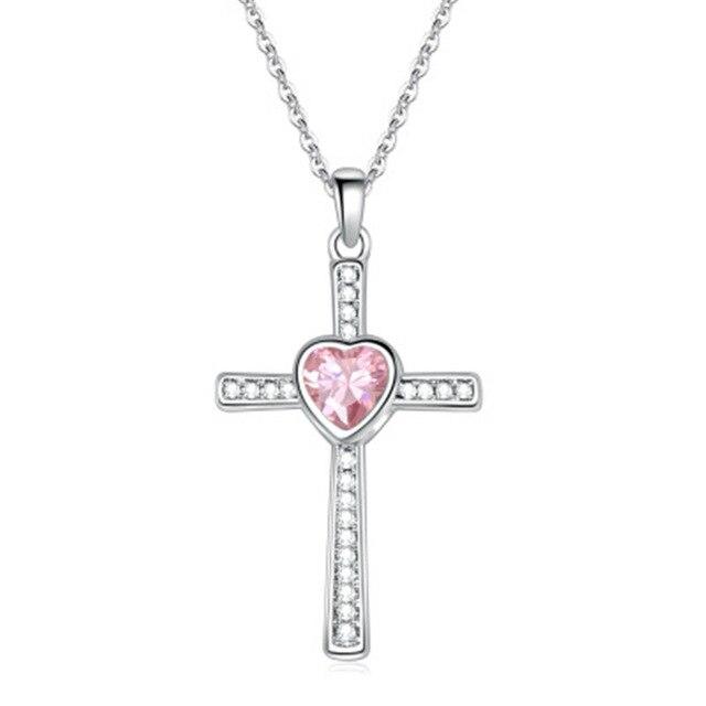 Bejeweled Crystal Titanium Steel Heart Cross Pendant Necklace-Necklaces-Innovato Design-Pink-Innovato Design