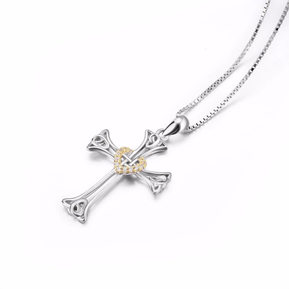 925 Sterling Silver Knot Heart Cross Pendant with Golden Crystal Sheath-Necklaces-Innovato Design-Innovato Design