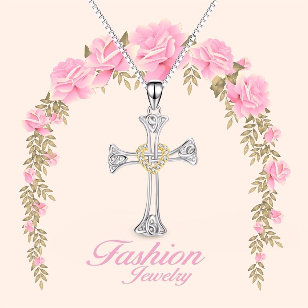 925 Sterling Silver Knot Heart Cross Pendant with Golden Crystal Sheath-Necklaces-Innovato Design-Innovato Design