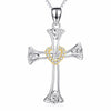 925 Sterling Silver Knot Heart Cross Pendant with Golden Crystal Sheath-Necklaces-Innovato Design-Innovato Design