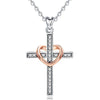 Thin Sterling Silver Rose Gold Heart Cross Pendant Necklace - InnovatoDesign