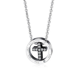Silver Couple Cross Pendant with Crystals Engraved Message "You are The Favorite of My Life"-Necklaces-Innovato Design-Black-Innovato Design