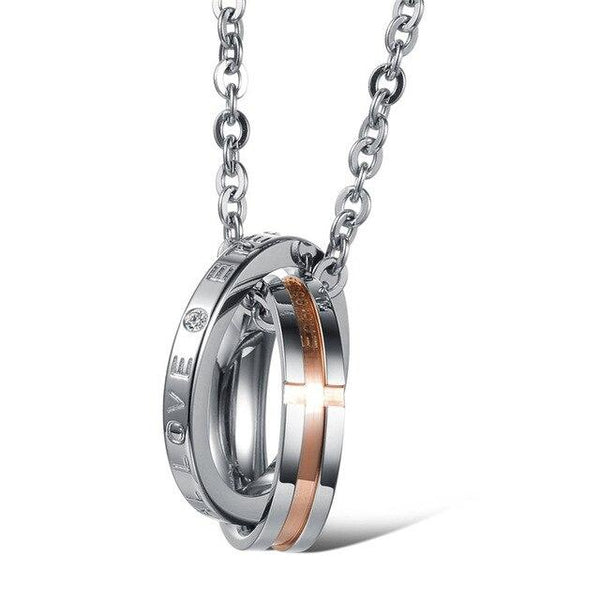 Two-tone Double Lock Couple Ring Pendant Chain Necklace – Innovato Design