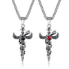 Steel Winged Crystal Heart Cross with Snake Accent Pendant Necklace - InnovatoDesign