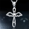 Silver Winged Angel Cross Pendant with Crystals Necklace - InnovatoDesign