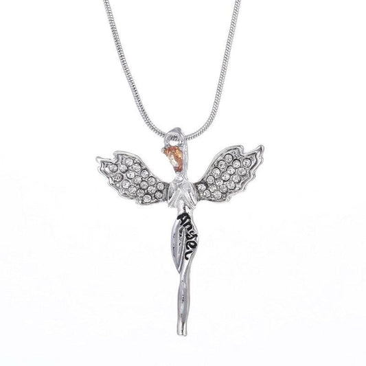 Angel Wings Pendant Necklace with Lettering Pendant-Necklaces-Innovato Design-Silver-Innovato Design
