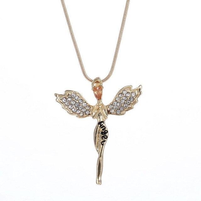 Angel Wings Pendant Necklace with Lettering Pendant-Necklaces-Innovato Design-Gold-Innovato Design