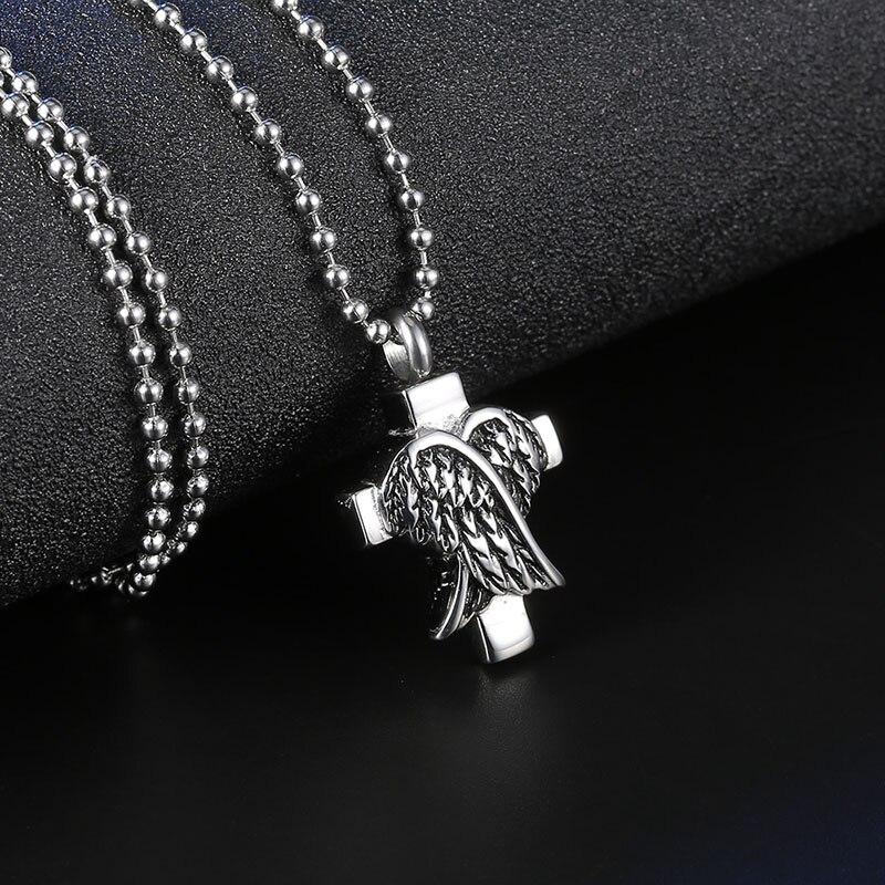 Silver Closed Wing Cross Pendant Memorial Urn Necklace-Necklaces-Innovato Design-Innovato Design
