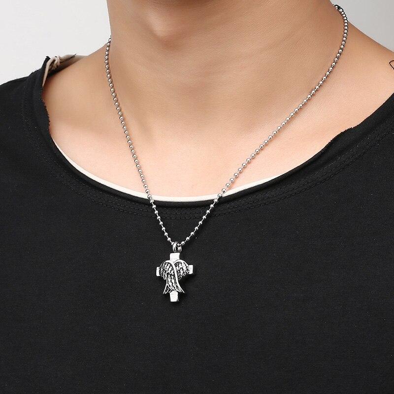 Silver Closed Wing Cross Pendant Memorial Urn Necklace-Necklaces-Innovato Design-Innovato Design