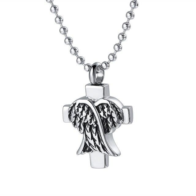Silver Closed Wing Cross Pendant Memorial Urn Necklace-Necklaces-Innovato Design-Innovato Design