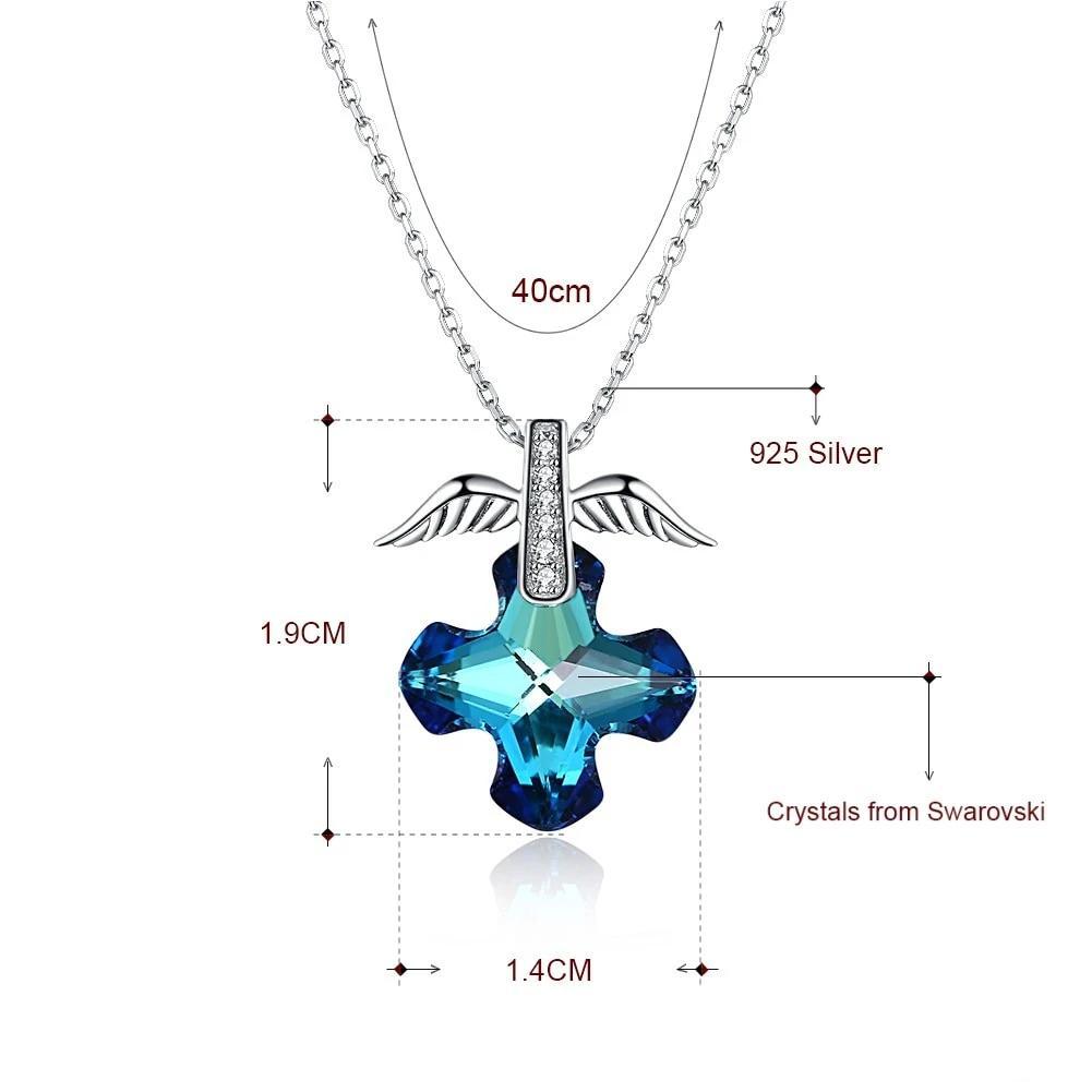 Necklace with Blue Sapphire Crystal Cross with Silver Wings-Necklaces-Innovato Design-Innovato Design