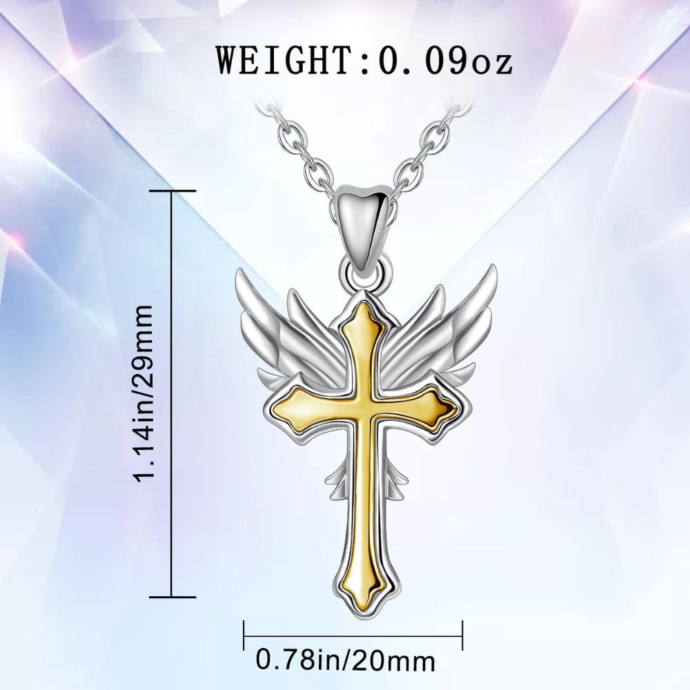 Two-Tone Silver and Gold Angel Wing Cross Pendant Necklace-Necklaces-Innovato Design-18 inch-Innovato Design