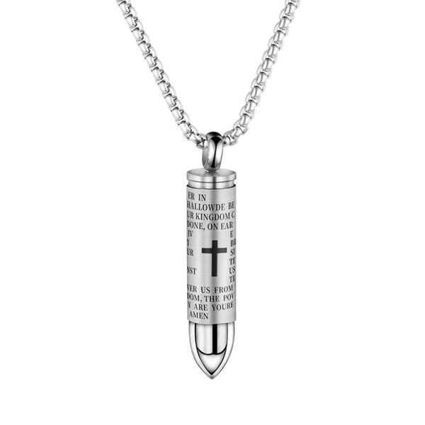 Stainless Steel Bullet Pendant with Lord's Prayer Engraving