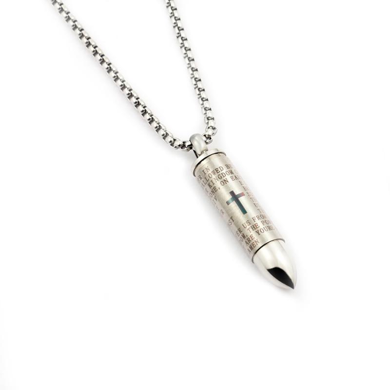 Stainless Steel Bullet Pendant with Lord's Prayer Engraving-Necklaces-Innovato Design-Innovato Design
