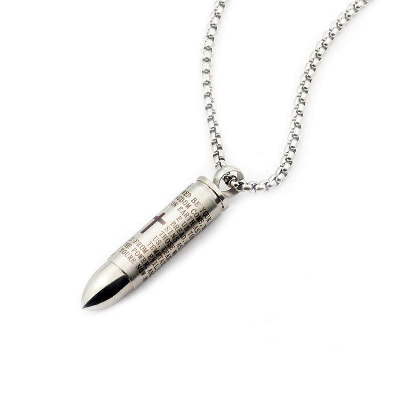 Stainless Steel Bullet Pendant with Lord's Prayer Engraving-Necklaces-Innovato Design-Innovato Design