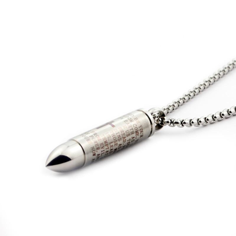 Stainless Steel Bullet Pendant with Lord's Prayer Engraving-Necklaces-Innovato Design-Innovato Design
