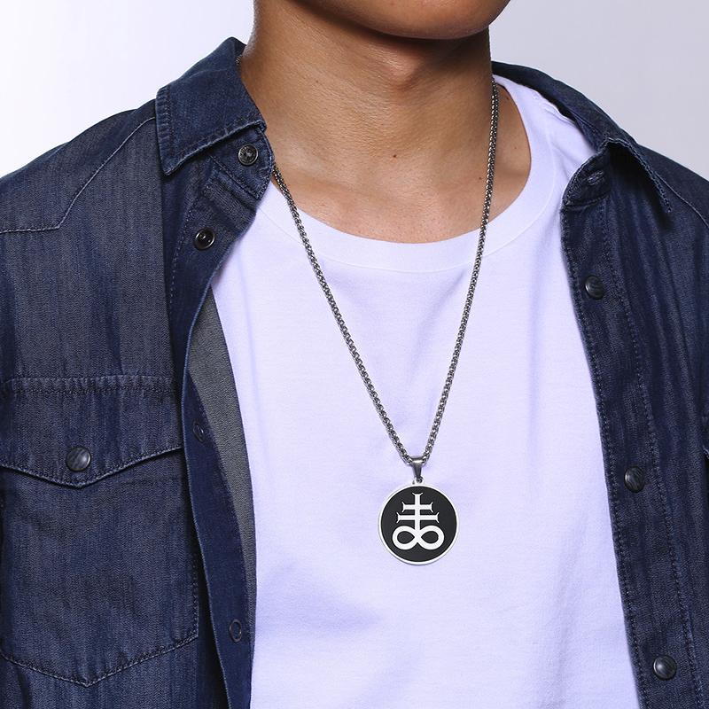Round Steel Pendant with Leviathan Cross Enamel Inlay Necklace-Necklaces-Innovato Design-Lucifer-Innovato Design