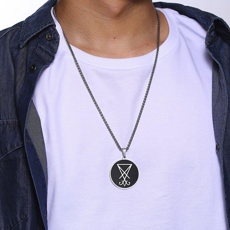 Round Steel Pendant with Leviathan Cross Enamel Inlay Necklace-Necklaces-Innovato Design-Lucifer-Innovato Design