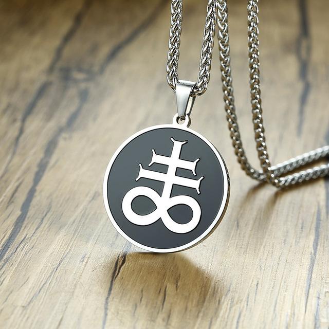 Round Steel Pendant with Leviathan Cross Enamel Inlay Necklace-Necklaces-Innovato Design-Lucifer-Innovato Design