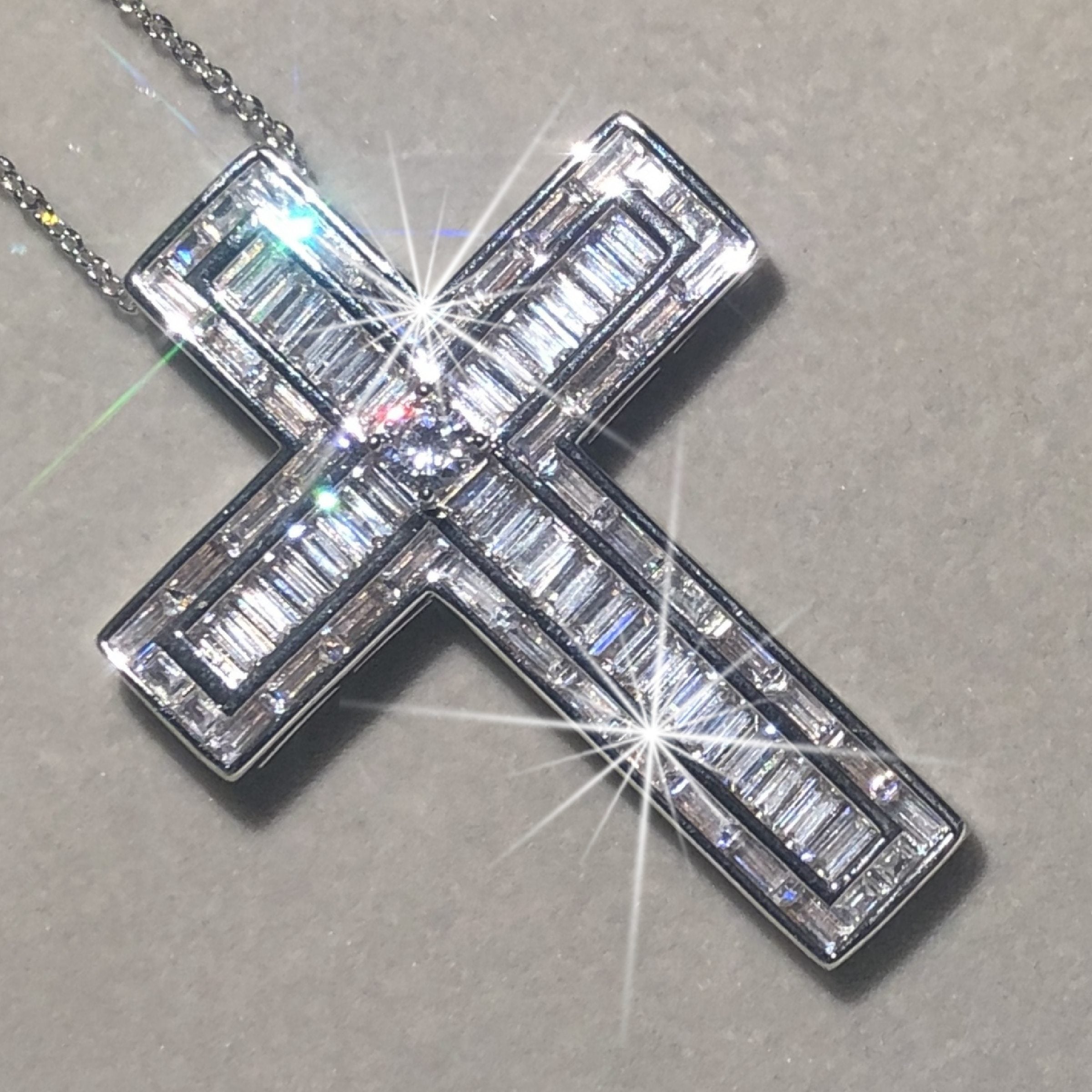 Bejeweled Box Crystal Silver Cross Pendant Necklace-Necklaces-Innovato Design-Innovato Design