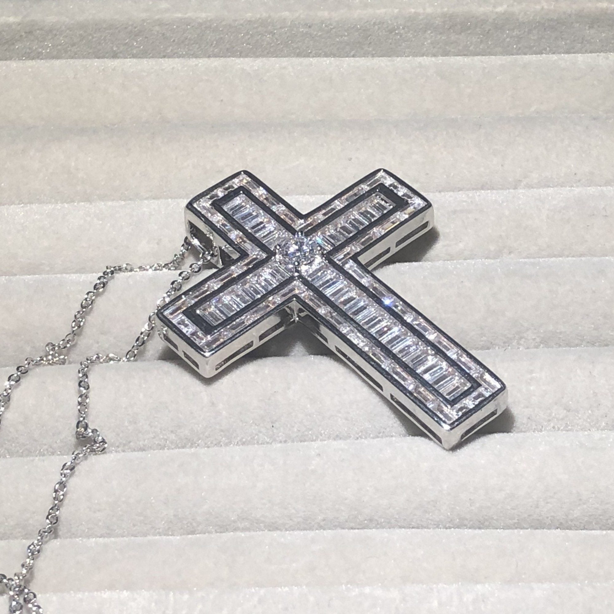Bejeweled Box Crystal Silver Cross Pendant Necklace-Necklaces-Innovato Design-Innovato Design