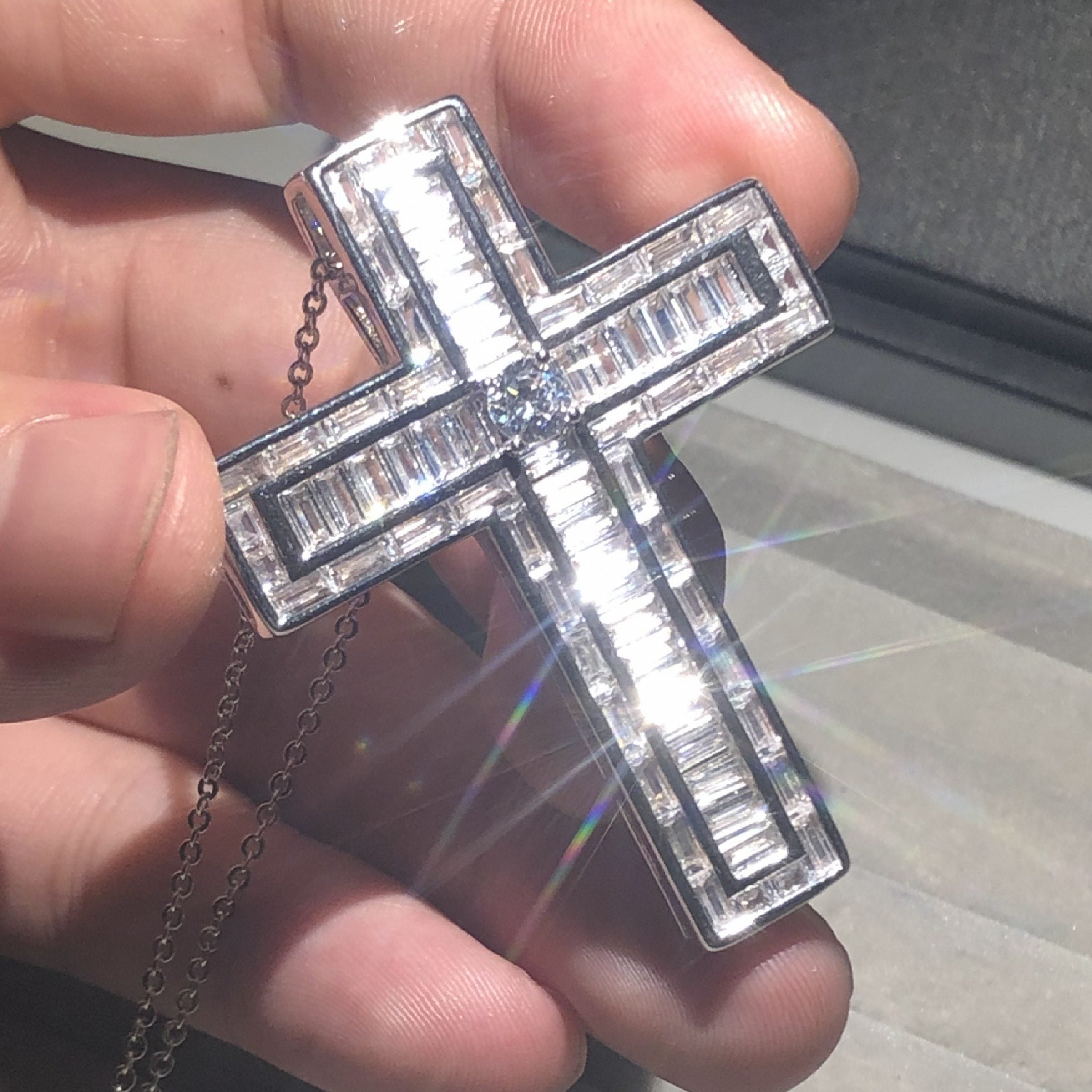 Bejeweled Box Crystal Silver Cross Pendant Necklace-Necklaces-Innovato Design-Innovato Design