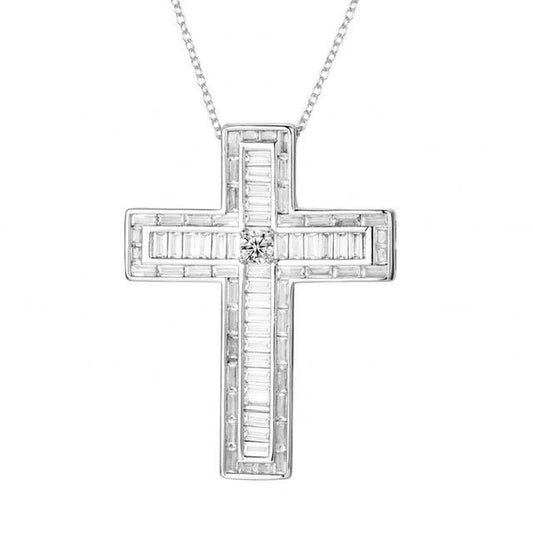 Bejeweled Box Crystal Silver Cross Pendant Necklace-Necklaces-Innovato Design-Innovato Design