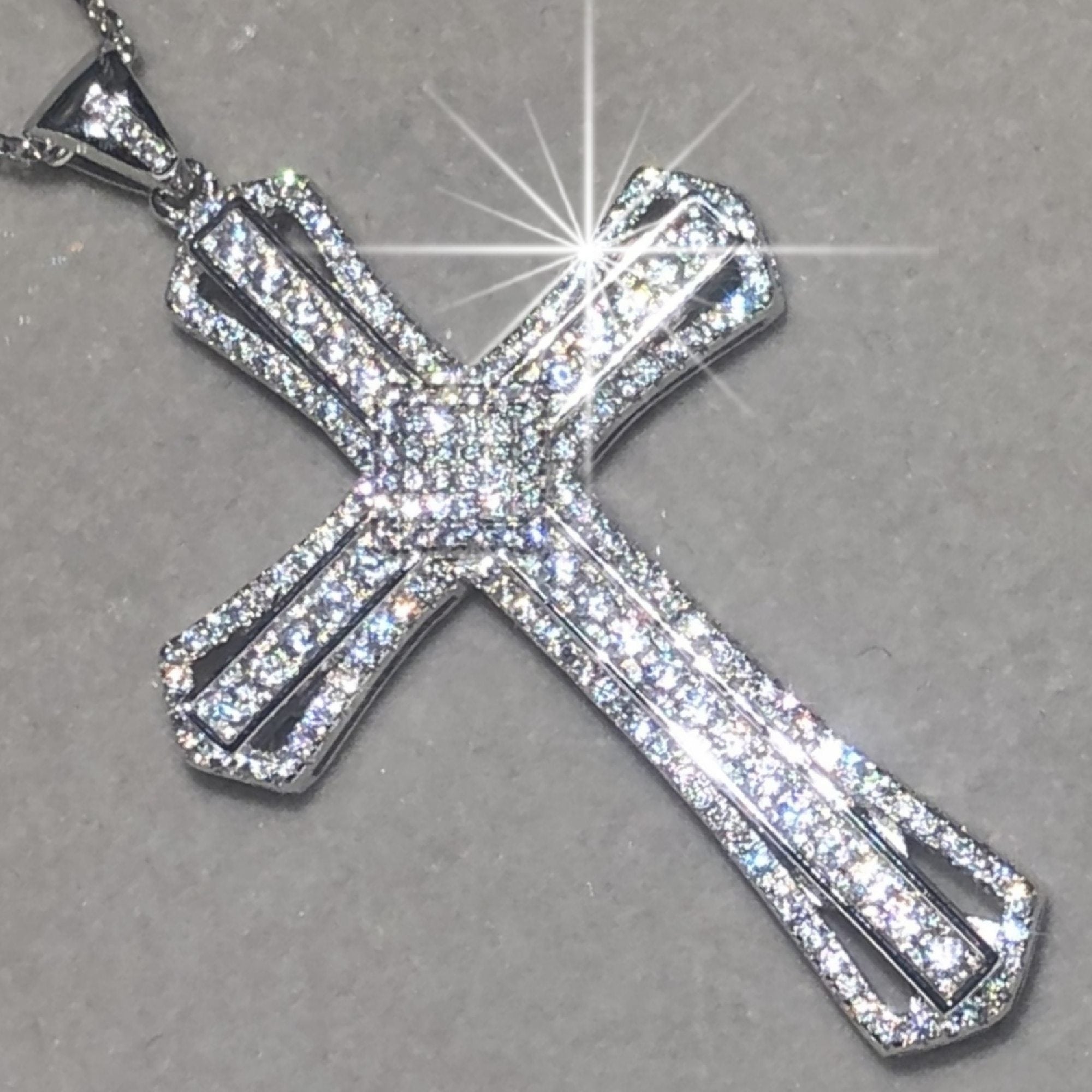 Sterling Silver Full Crystal Cross Pendant Necklace-Necklaces-Innovato Design-Innovato Design