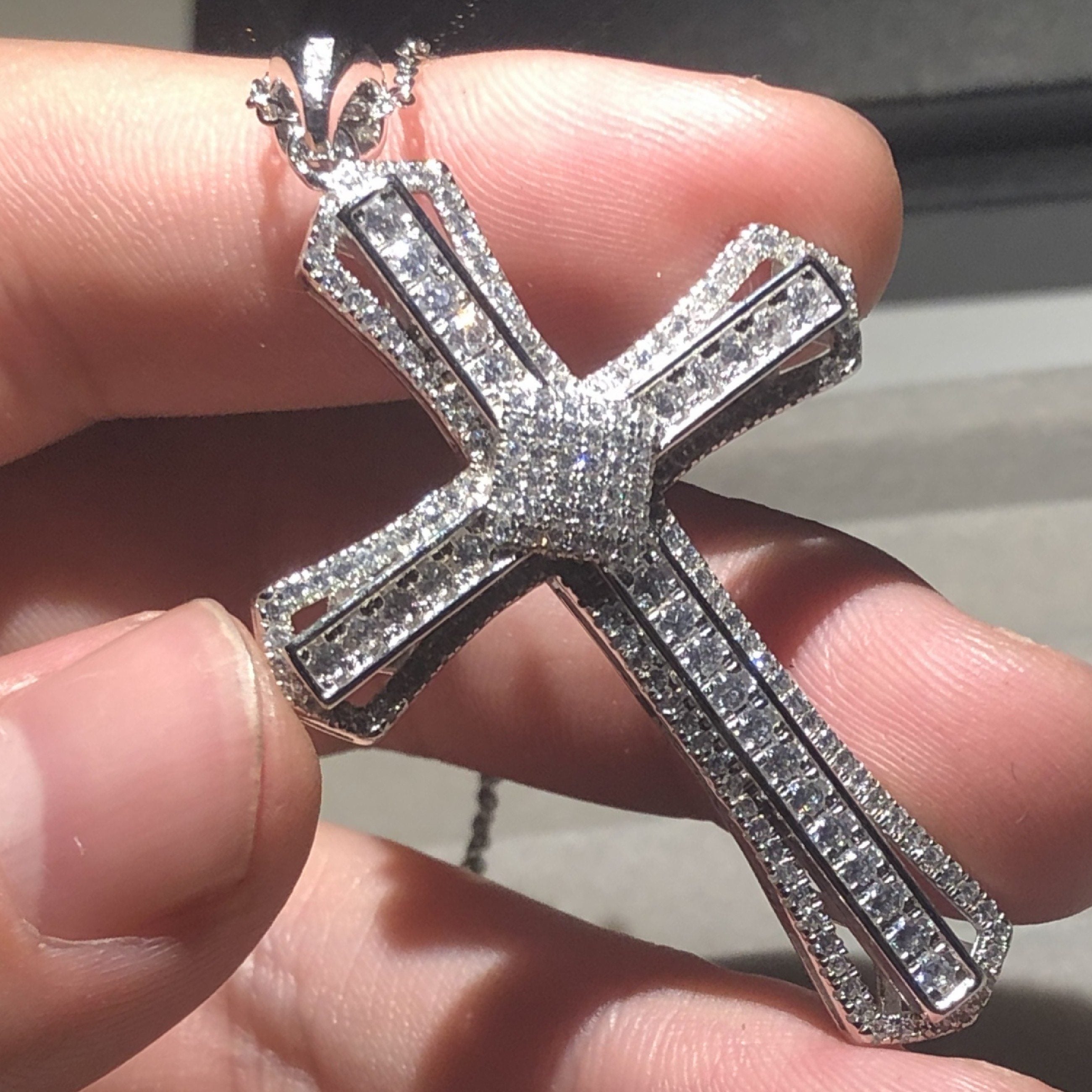 Sterling Silver Full Crystal Cross Pendant Necklace-Necklaces-Innovato Design-Innovato Design