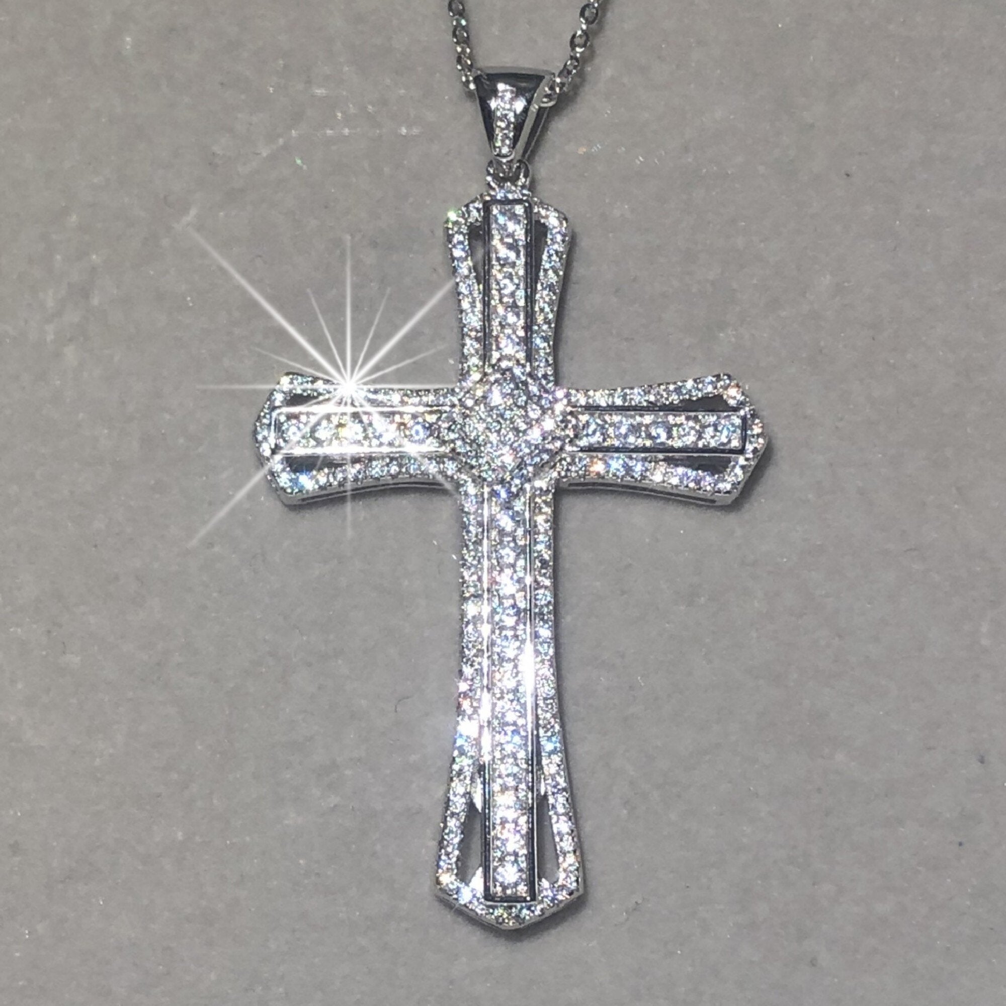 Sterling Silver Full Crystal Cross Pendant Necklace-Necklaces-Innovato Design-Innovato Design