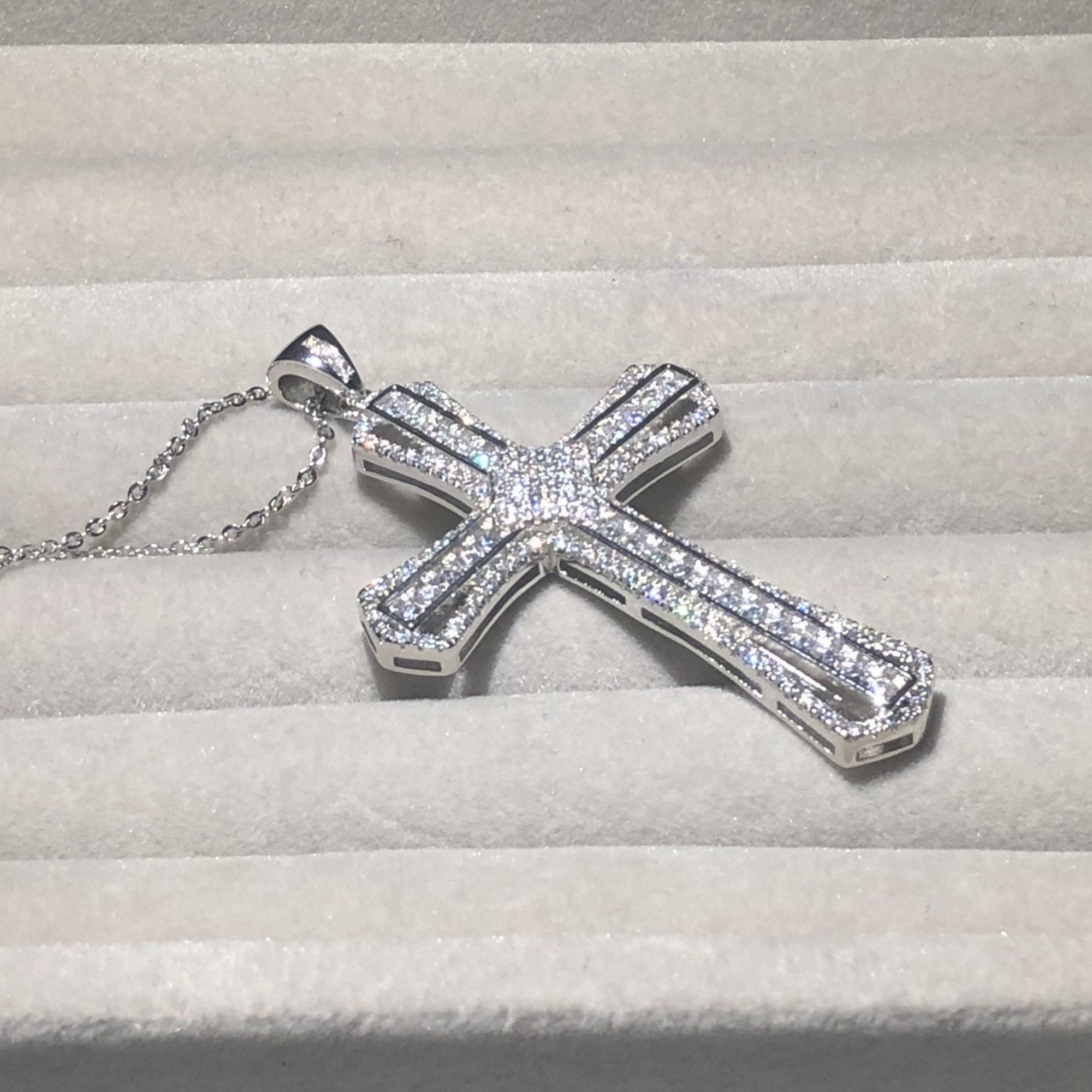 Sterling Silver Full Crystal Cross Pendant Necklace-Necklaces-Innovato Design-Innovato Design