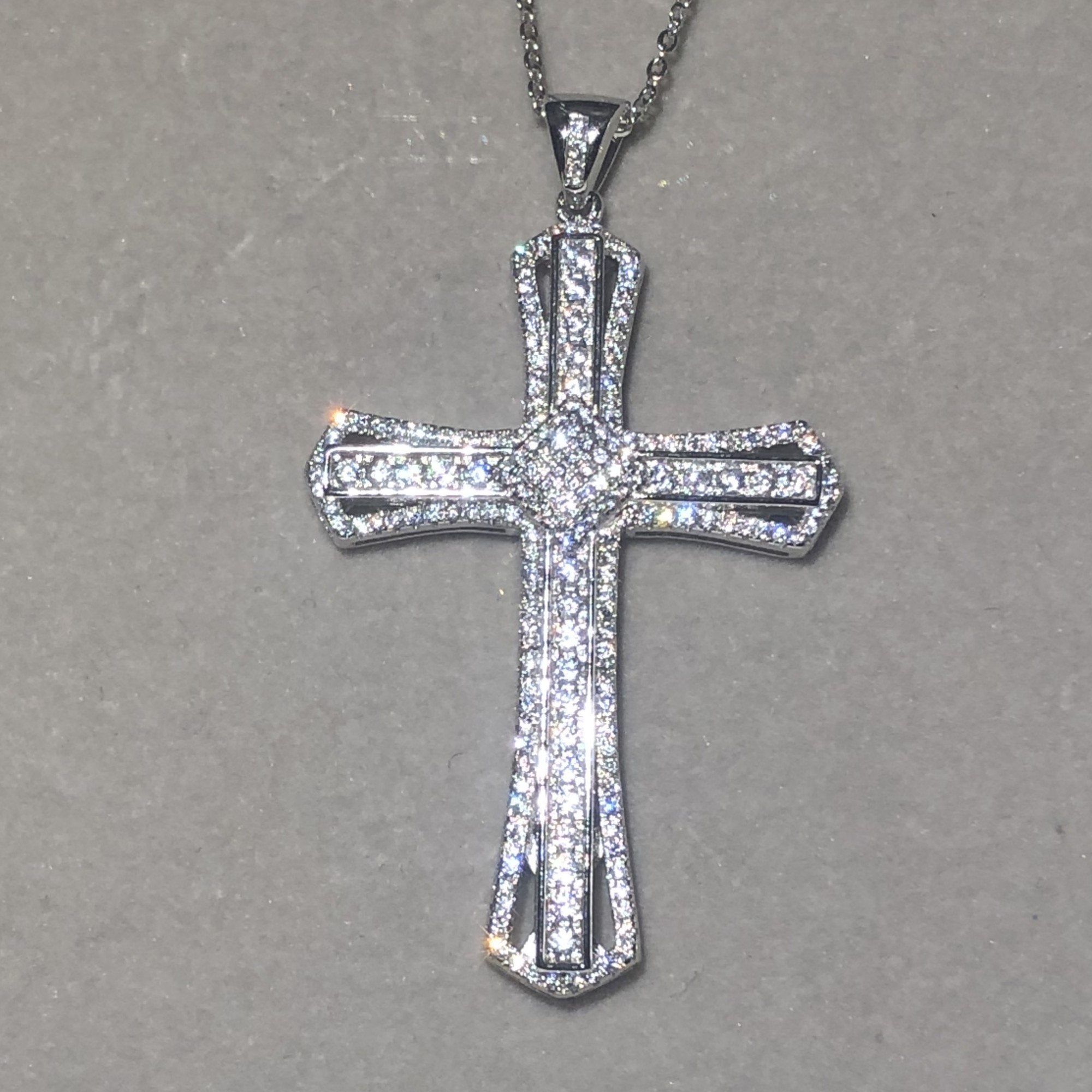 Sterling Silver Full Crystal Cross Pendant Necklace-Necklaces-Innovato Design-Innovato Design