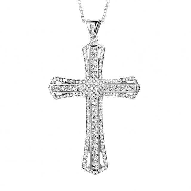 Sterling Silver Full Crystal Cross Pendant Necklace-Necklaces-Innovato Design-Innovato Design