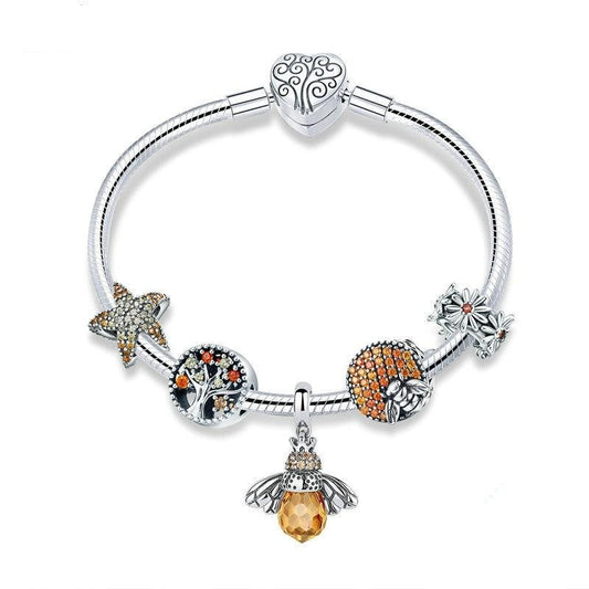 Bee and Daisy Flower 925 Sterling Silver Charm Bracelet-Bracelets-Innovato Design-Innovato Design