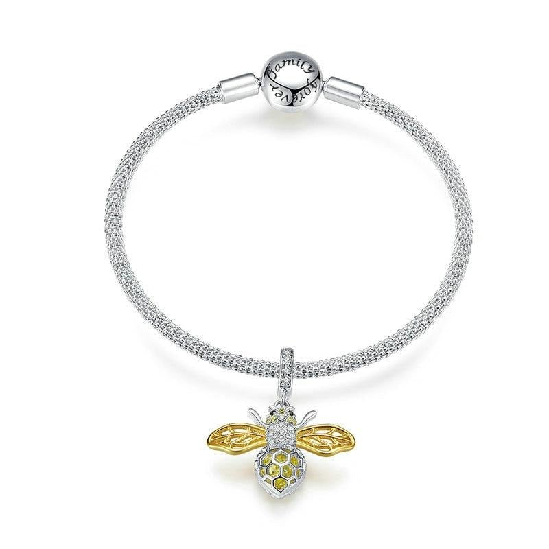 Golden Bee 925 Sterling Silver Charm Bracelet-Bracelets-Innovato Design-6.69in-Innovato Design