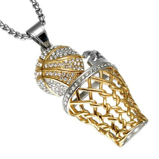 Titanium Steel Basketball Hoop Crystal Pendant Necklace-Necklaces-Innovato Design-Gold Silver-Innovato Design