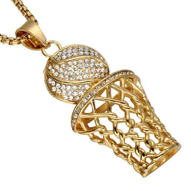 Titanium Steel Basketball Hoop Crystal Pendant Necklace-Necklaces-Innovato Design-Gold Silver-Innovato Design