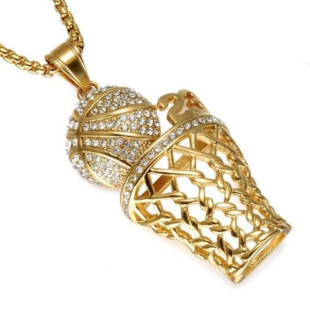 Titanium Steel Basketball Hoop Crystal Pendant Necklace-Necklaces-Innovato Design-Gold-Innovato Design