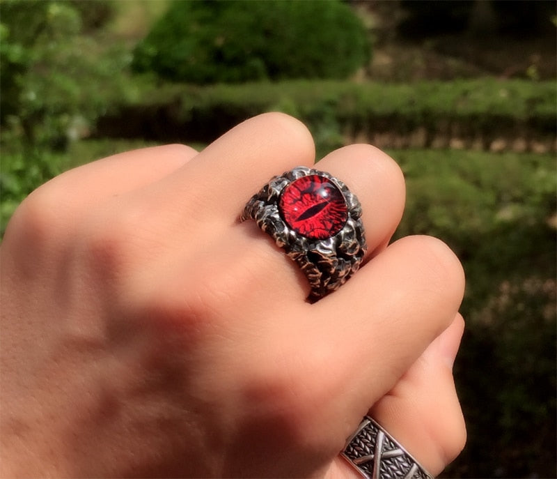 Gothic Cool Ghost Eye 925 Sterling Silver Vintage Punk Ring-Rings-Innovato Design-Resizable-Rose Red-Innovato Design