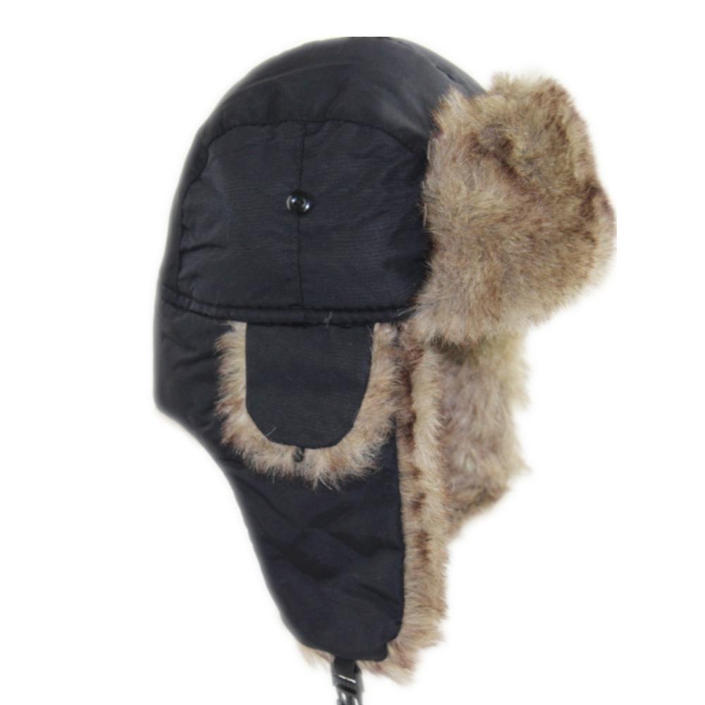 Thick Warm Trapper Fur Bomber Hat with Earflaps-Hats-Innovato Design-Black-Innovato Design